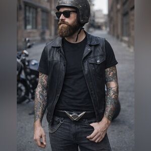 Harley-Davidson Black Leather Belt with Silver Buckle